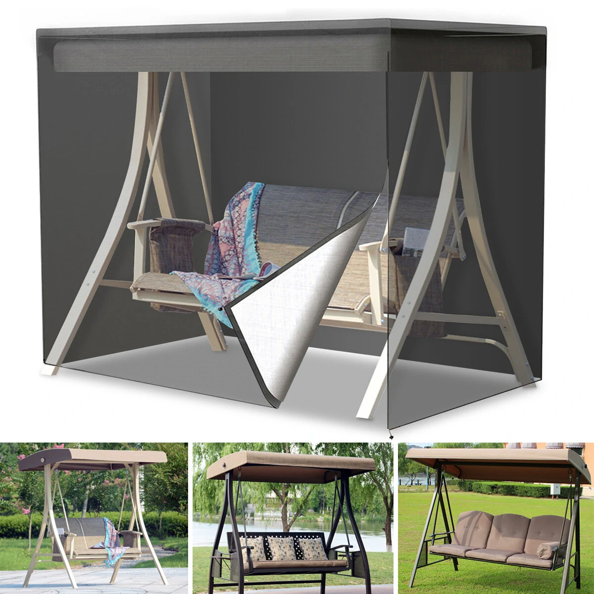 200x170x125cm 210D 3 Seater Swing Seat Chair Hammock Cover Outdoor Furniture Waterproof Cover Garden Yard Sofa Chair Cover Folding Dust Rain Protector (image for) 200x170x125cm 210D 3 Seater Swing Seat Chair Hammock Cover Outdoor Furniture Waterproof Cover Garden Yard Sofa Chair Cover Folding Dust Rain Protector